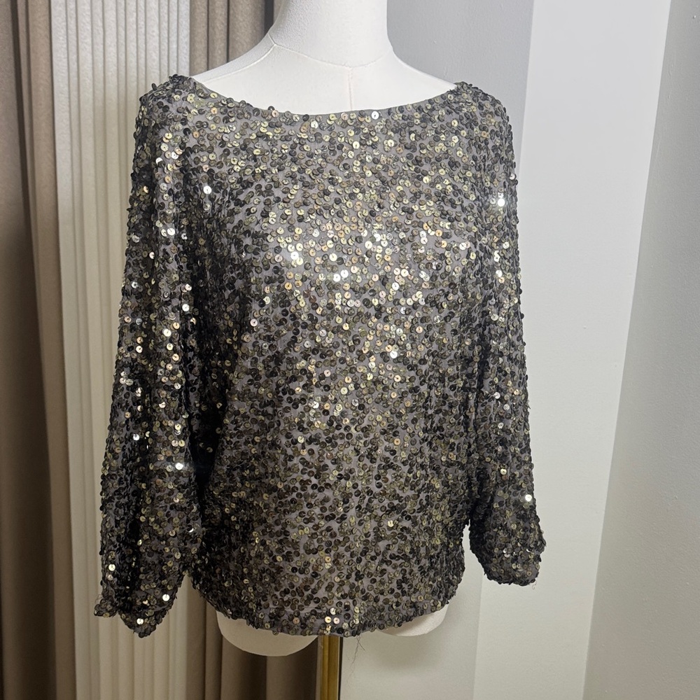 Vince Black and Silver Sequin Blouse